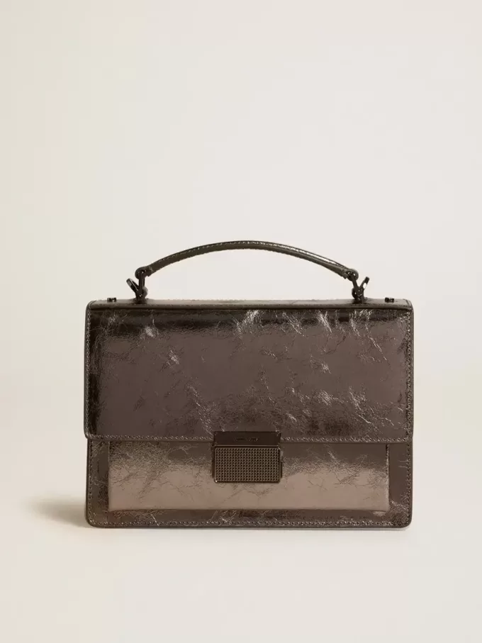 Bolso Venezia en piel metalizada gris antracita con detalles en negro Bolso Venezia en piel metalizada gris antracita con detalles en negro