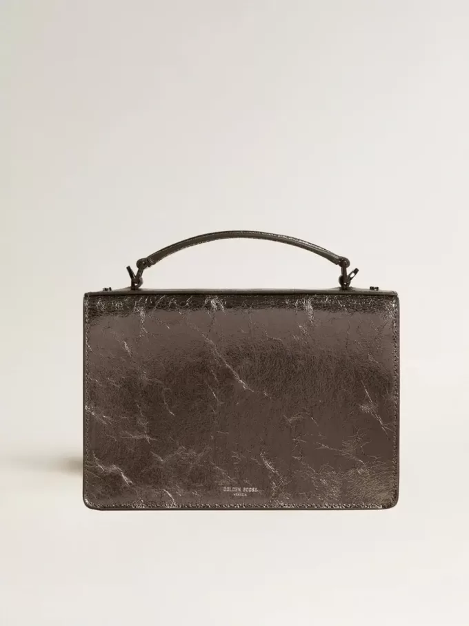 Bolso Venezia en piel metalizada gris antracita con detalles en negro Bolso Venezia en piel metalizada gris antracita con detalles en negro
