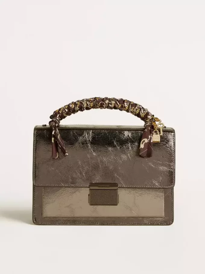 Bolso Venezia en piel metalizada gris antracita con detalles en negro Bolso Venezia en piel metalizada gris antracita con detalles en negro