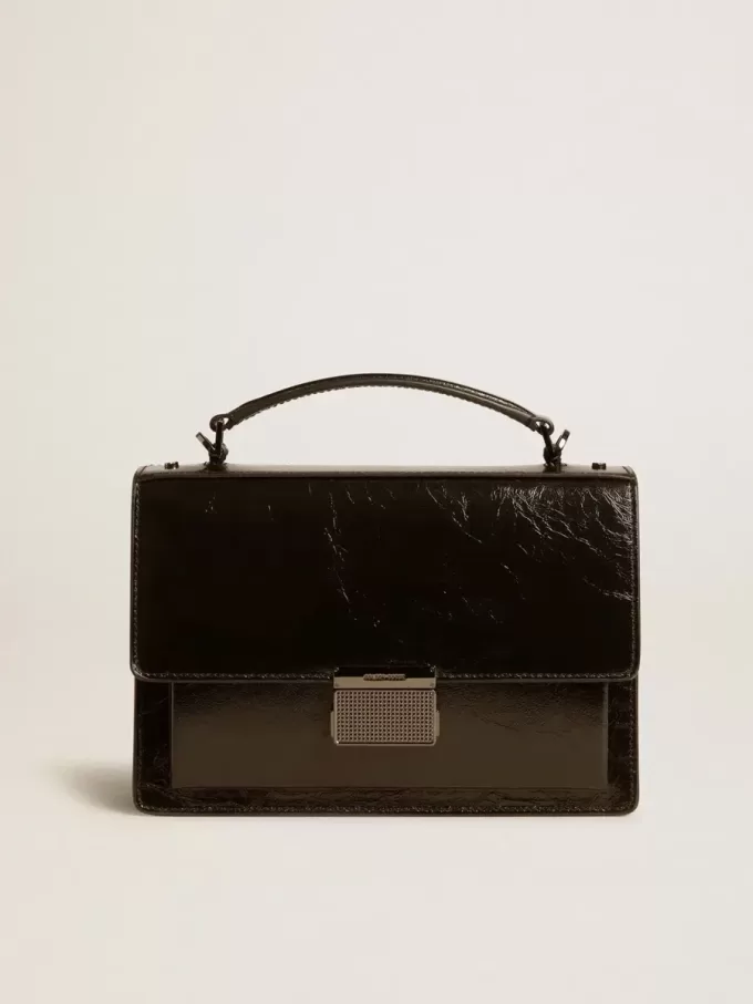 Bolso Venezia en piel metalizada negra con detalles negros Bolso Venezia en piel metalizada negra con detalles negros