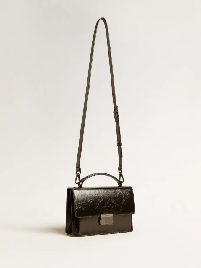Bolso Venezia en piel metalizada negra con detalles negros Bolso Venezia en piel metalizada negra con detalles negros