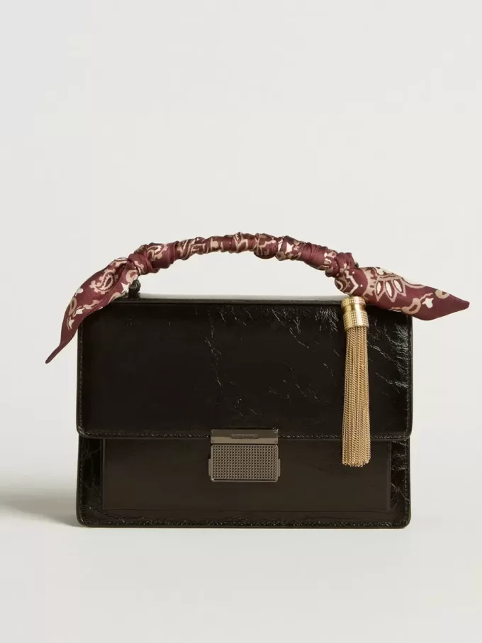 Bolso Venezia en piel metalizada negra con detalles negros Bolso Venezia en piel metalizada negra con detalles negros