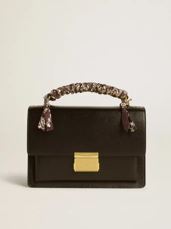 Bolso Venezia en piel negra con pañuelo multicolor