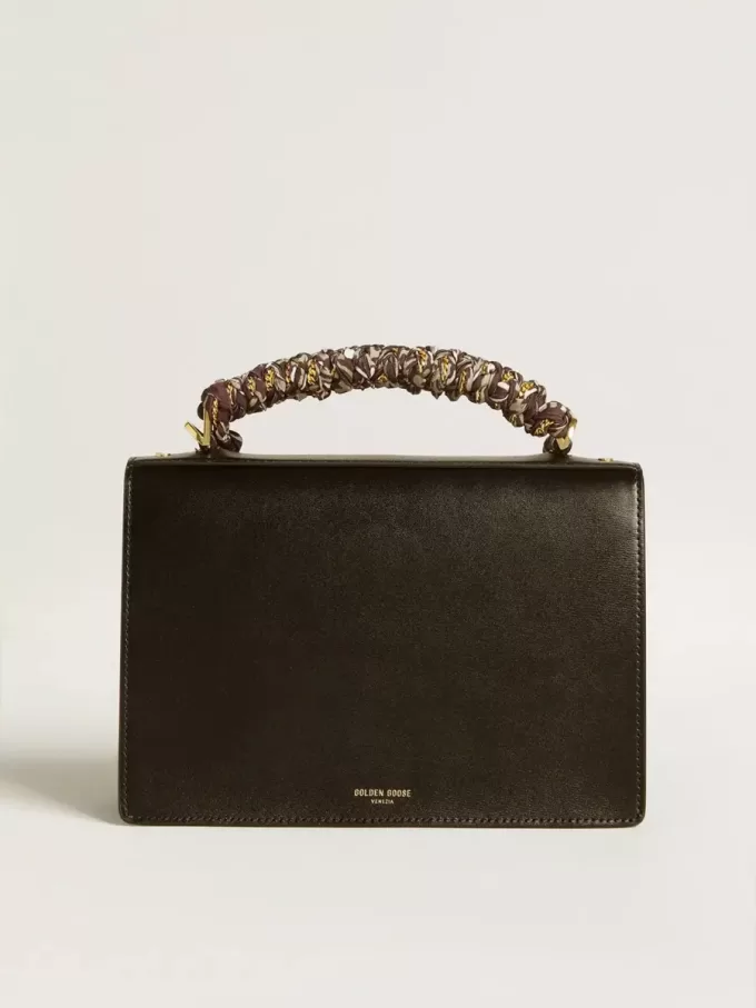 Bolso Venezia en piel negra con pañuelo multicolor