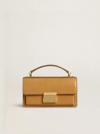 Bolso Venezia pequeño en piel color tabaco con detalles dorados