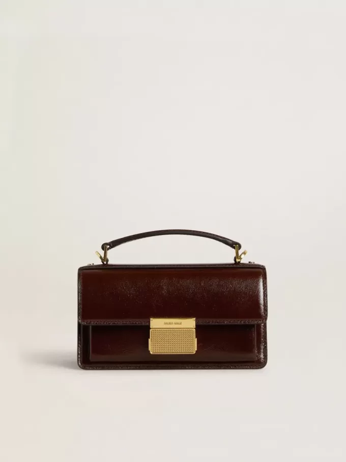 Bolso Venezia pequeño en piel laminada marrón oscuro con detalles dorados Bolso Venezia pequeño en piel laminada marrón oscuro con detalles dorados