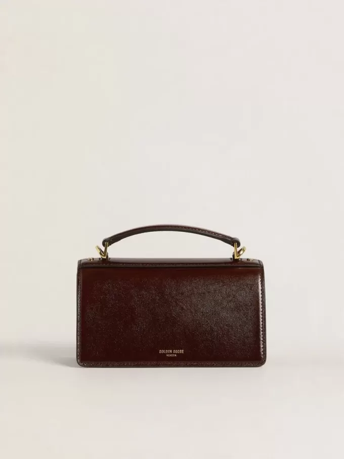 Bolso Venezia pequeño en piel laminada marrón oscuro con detalles dorados Bolso Venezia pequeño en piel laminada marrón oscuro con detalles dorados