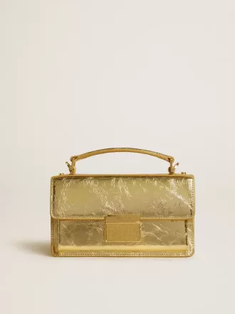 Bolso Venezia pequeño en piel metalizada dorada con detalles dorados.