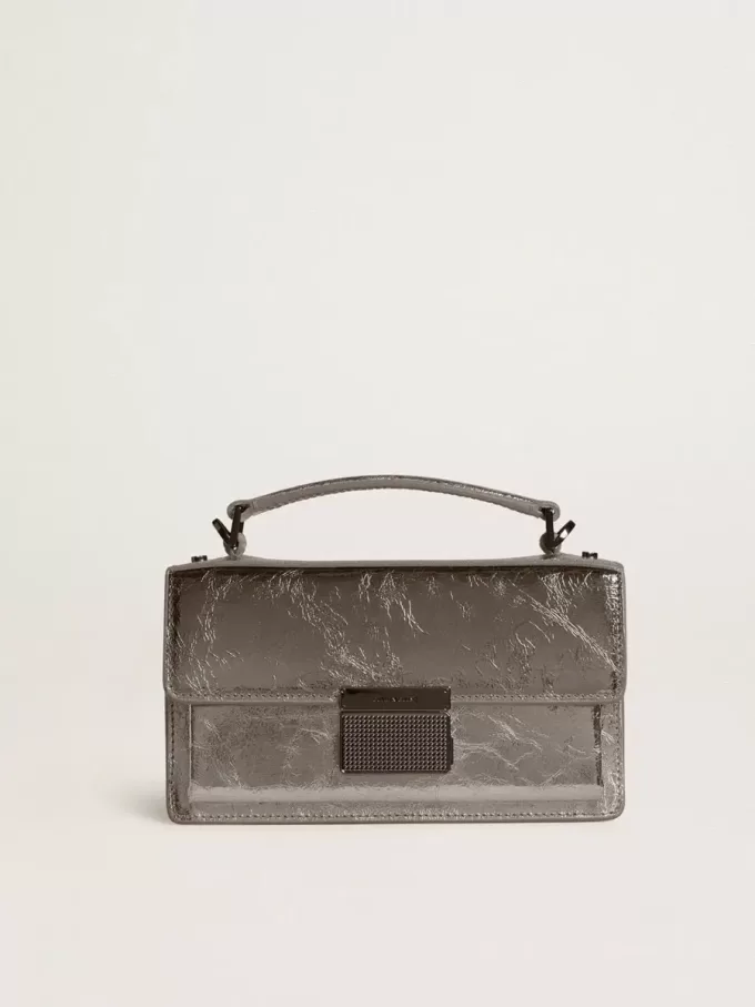 Bolso Venezia pequeño en piel metalizada gris antracita con detalles en negro Bolso Venezia pequeño en piel metalizada gris antracita con detalles en negro
