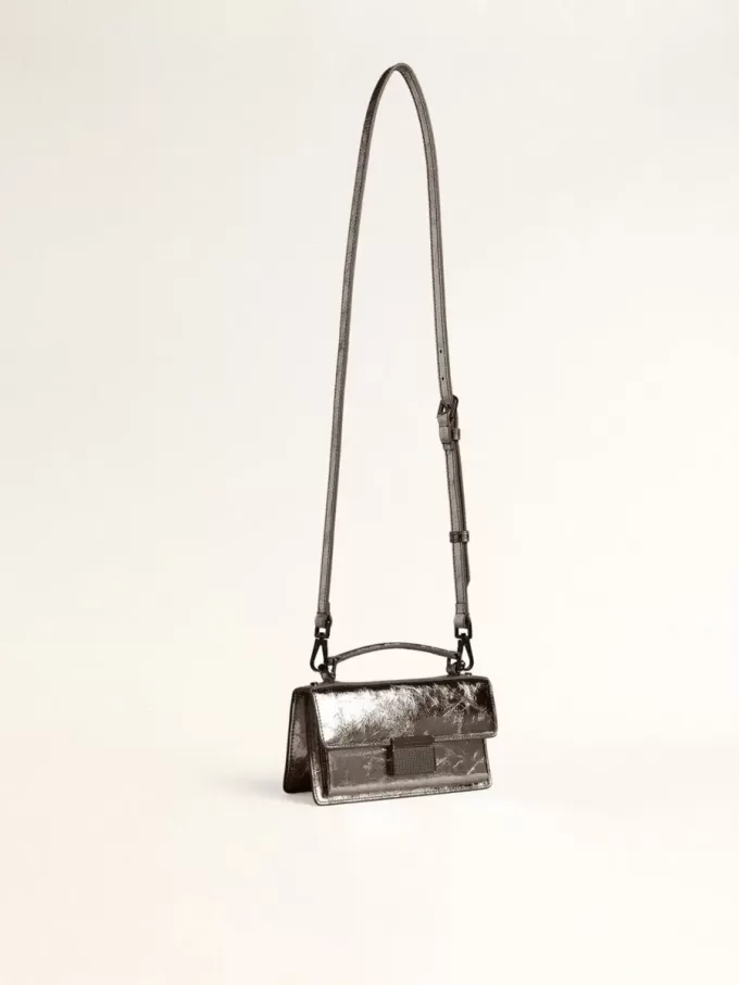 Bolso Venezia pequeño en piel metalizada gris antracita con detalles en negro Bolso Venezia pequeño en piel metalizada gris antracita con detalles en negro