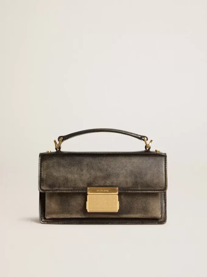Bolso Venezia pequeño en piel negra desgastada con detalles dorados. Bolso Venezia pequeño en piel negra desgastada con detalles dorados.