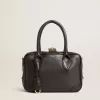 Bolso Vita en piel de oveja negra con detalles dorados