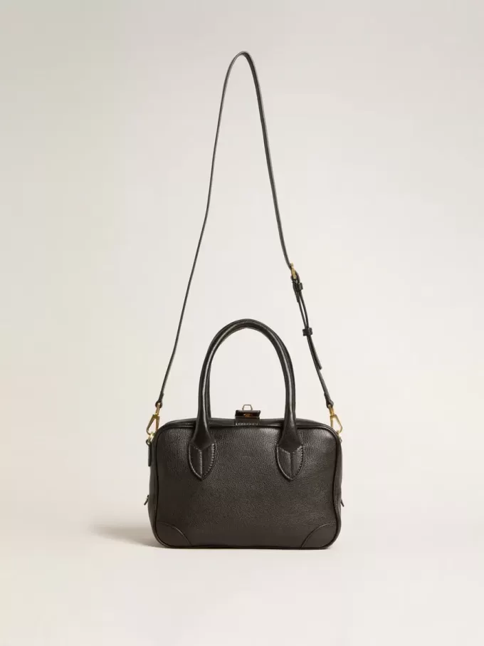 Bolso Vita en piel de oveja negra con detalles dorados