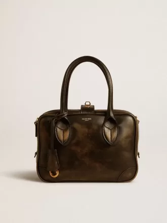 Bolso Vita en piel envejecida negra con detalles dorados