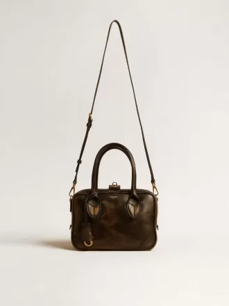Bolso Vita en piel envejecida negra con detalles dorados