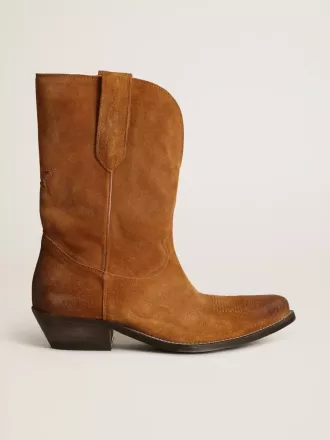 Botas bajas de mujer en ante color tabaco con estrella incrustada
