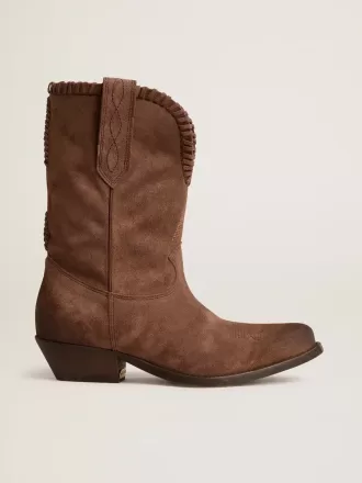 Botas bajas de mujer en ante lavado marrón oscuro