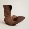 Botas bajas de mujer en ante lavado marrón oscuro Botas bajas de mujer en ante lavado marrón oscuro