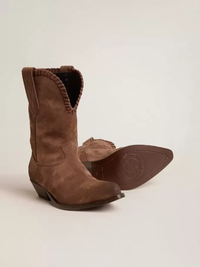 Botas bajas de mujer en ante lavado marrón oscuro Botas bajas de mujer en ante lavado marrón oscuro