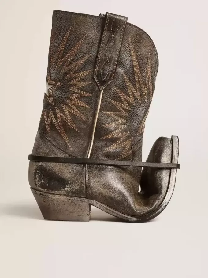Botas bajas Wish Star para hombre en piel negra con estrella plateada Botas bajas Wish Star para hombre en piel negra con estrella plateada