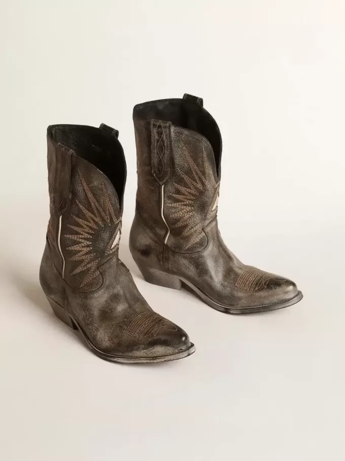 Botas bajas Wish Star para hombre en piel negra con estrella plateada Botas bajas Wish Star para hombre en piel negra con estrella plateada