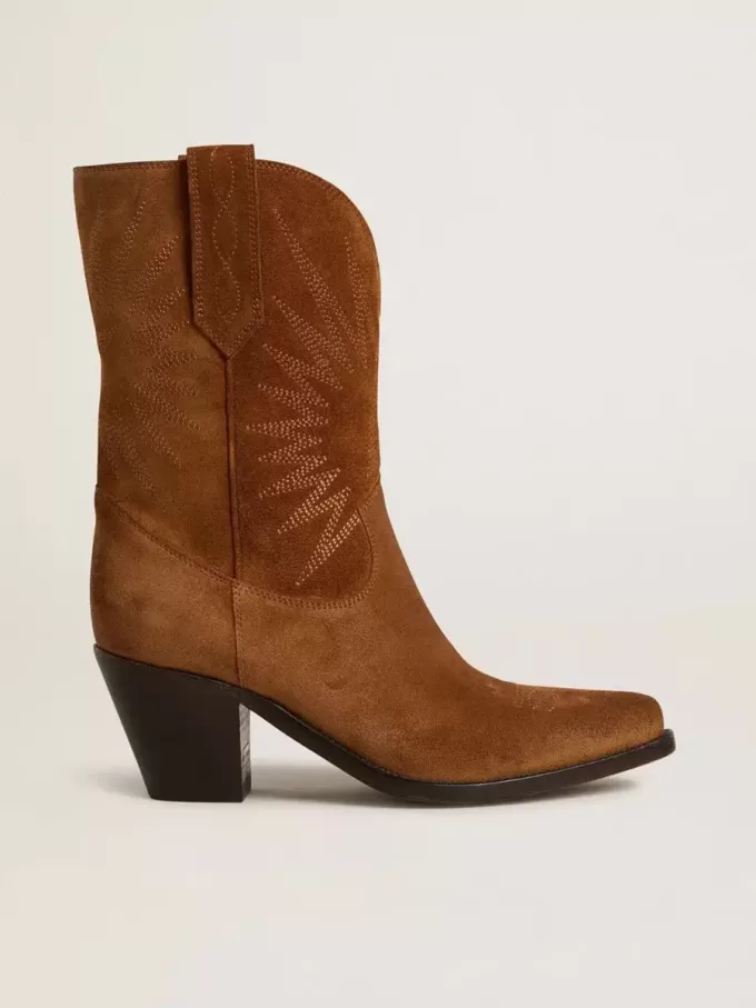 Botas bajas Wish Star para mujer en ante color coñac con bordado de estrellas Botas bajas Wish Star para mujer en ante color coñac con bordado de estrellas