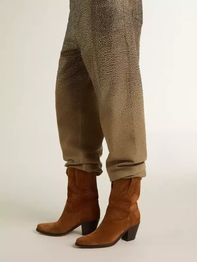 Botas bajas Wish Star para mujer en ante color coñac con bordado de estrellas Botas bajas Wish Star para mujer en ante color coñac con bordado de estrellas