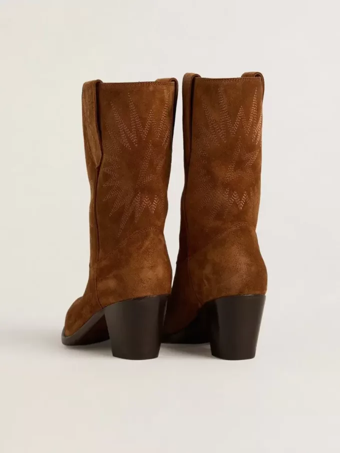 Botas bajas Wish Star para mujer en ante color coñac con bordado de estrellas Botas bajas Wish Star para mujer en ante color coñac con bordado de estrellas