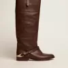 Botas Charlie para mujer en piel marrón oscuro y abrazadera en el talón Botas Charlie para mujer en piel marrón oscuro y abrazadera en el talón