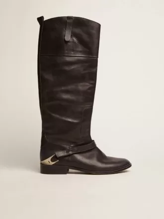 Botas de mujer de piel negra con abrazadera en el talón