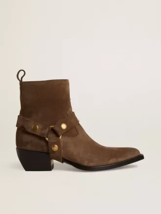 Botas Debbie bajas en ante gris paloma con hebilla extraíble