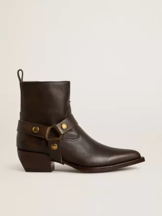 Botas Debbie bajas en piel marrón oscuro con hebilla extraíble