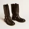 Botas Kurt de piel negra brillante con hebilla y tachuelas plateadas Botas Kurt de piel negra brillante con hebilla y tachuelas plateadas