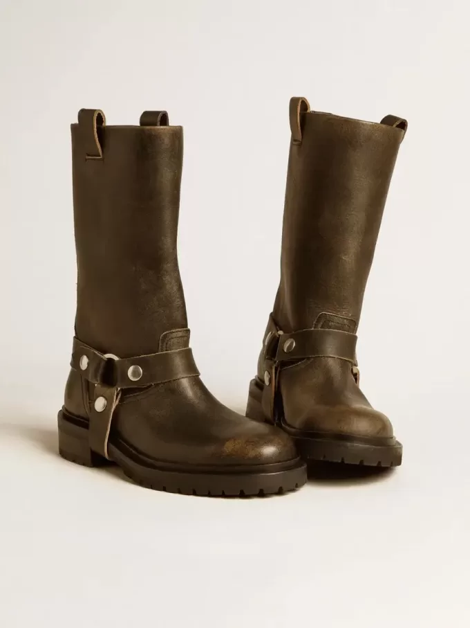 Botas Kurt de piel negra con hebilla plateada Botas Kurt de piel negra con hebilla plateada