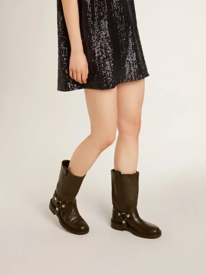 Botas Kurt de piel negra con hebilla plateada Botas Kurt de piel negra con hebilla plateada