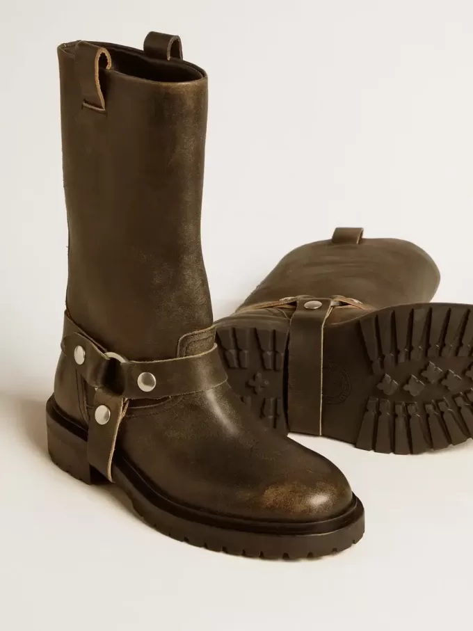 Botas Kurt de piel negra con hebilla plateada Botas Kurt de piel negra con hebilla plateada