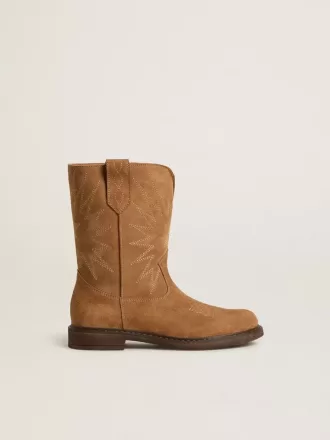 Botas Wish Junior en ante camel con bordado de estrellas
