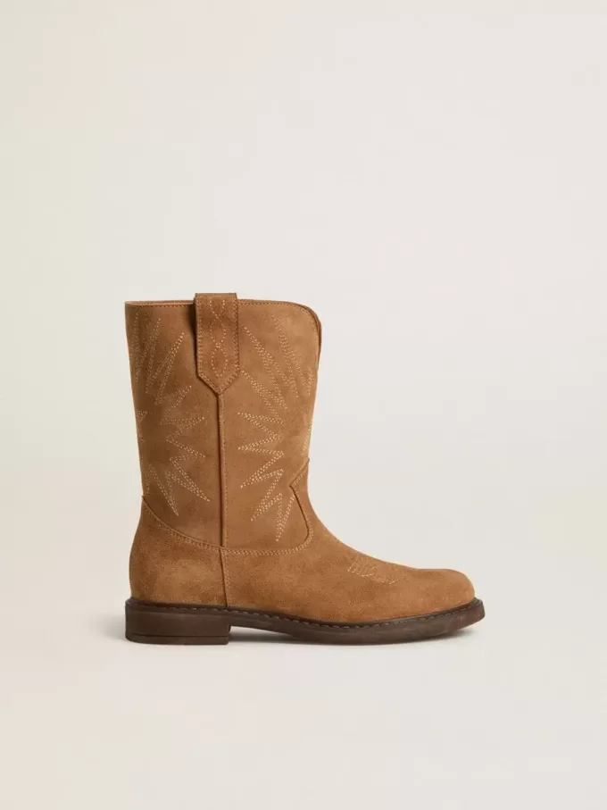 Botas Wish Junior en ante camel con bordado de estrellas Botas Wish Junior en ante camel con bordado de estrellas