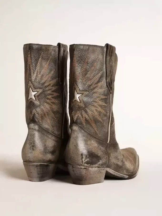 Botas Wish Star bajas para mujer en piel negra con estrella plateada Botas Wish Star bajas para mujer en piel negra con estrella plateada