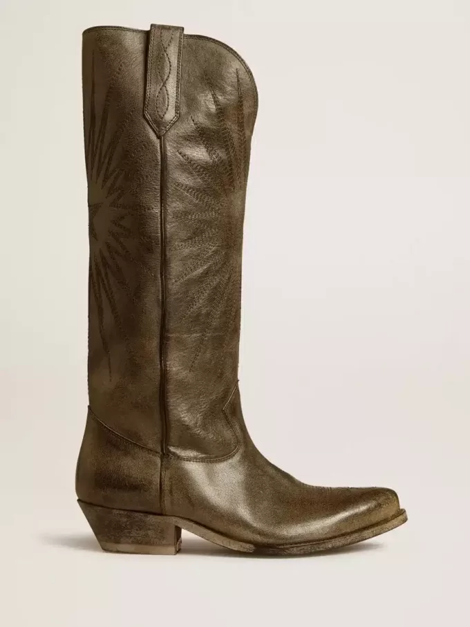 Botas Wish Star para mujer en piel negra con bordado de estrellas Botas Wish Star para mujer en piel negra con bordado de estrellas