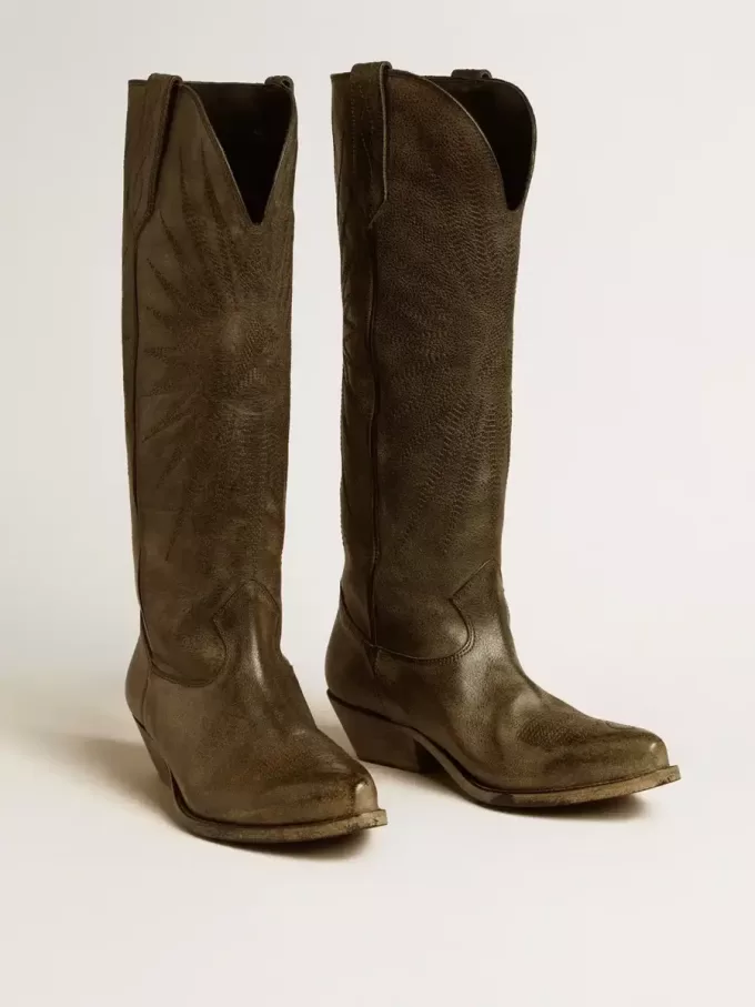 Botas Wish Star para mujer en piel negra con bordado de estrellas Botas Wish Star para mujer en piel negra con bordado de estrellas