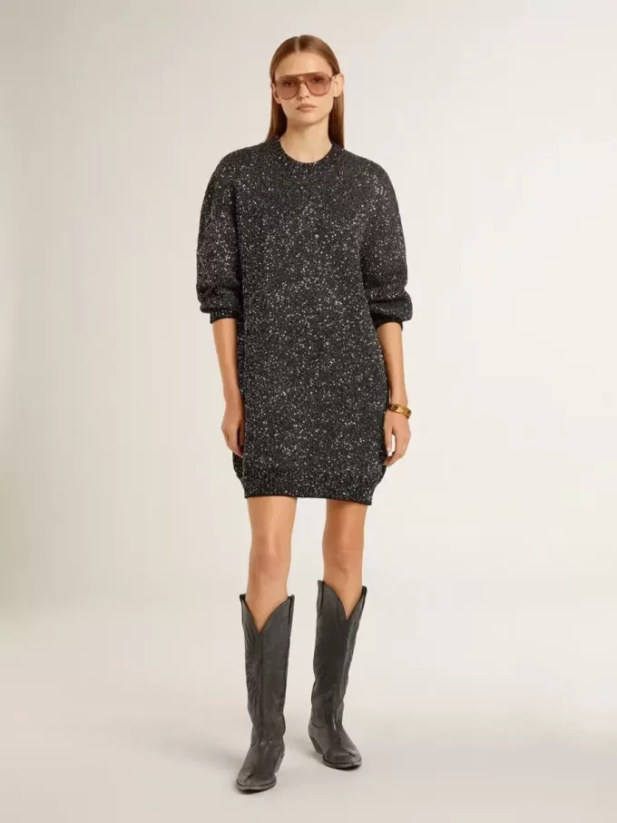 Botas Wish Star para mujer en piel negra con bordado de estrellas Botas Wish Star para mujer en piel negra con bordado de estrellas