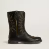 Botas Wish Teen de piel negra con bordado de estrella amarilla Botas Wish Teen de piel negra con bordado de estrella amarilla
