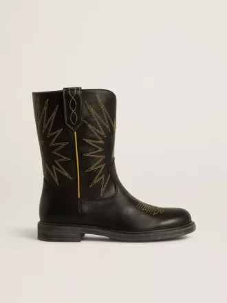 Botas Wish Teen de piel negra con bordado de estrella amarilla