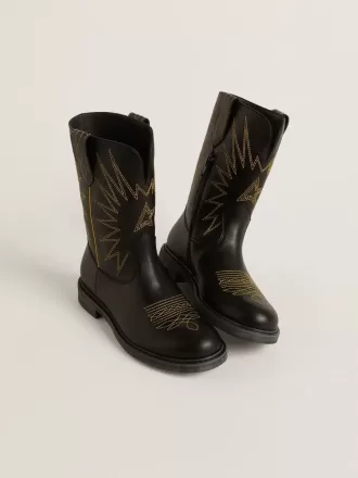 Botas Wish Teen de piel negra con bordado de estrella amarilla