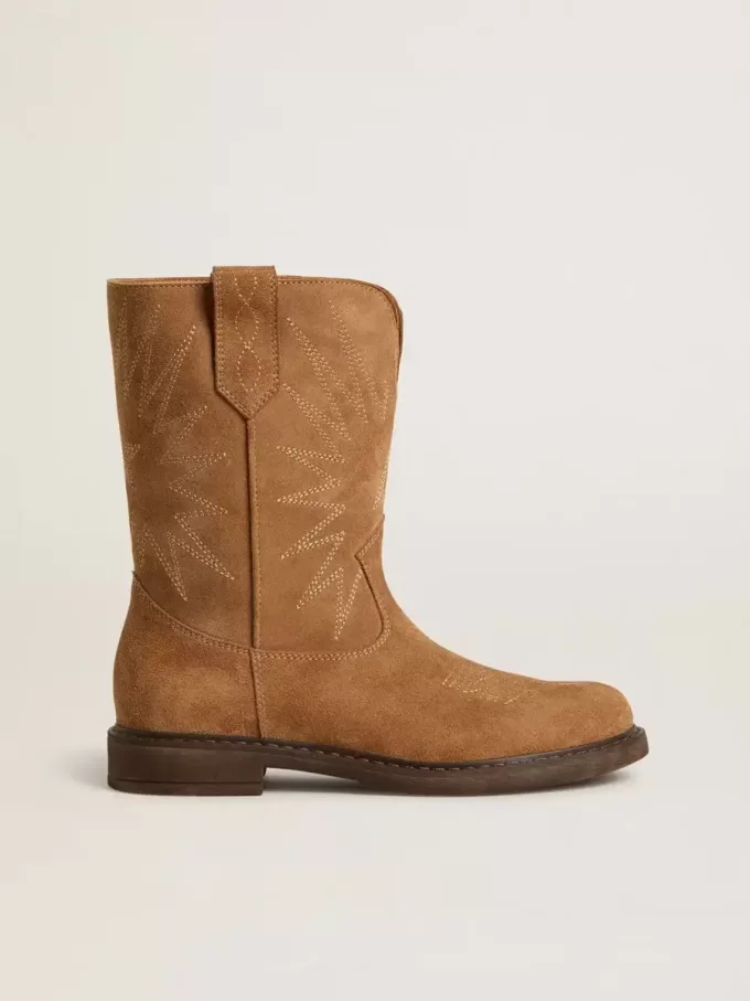 Botas Wish Teen en ante camel con bordado de estrellas Botas Wish Teen en ante camel con bordado de estrellas