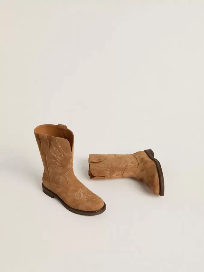 Botas Wish Teen en ante camel con bordado de estrellas Botas Wish Teen en ante camel con bordado de estrellas