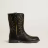 Botas Wish Young de piel negra con bordado de estrella amarilla Botas Wish Young de piel negra con bordado de estrella amarilla