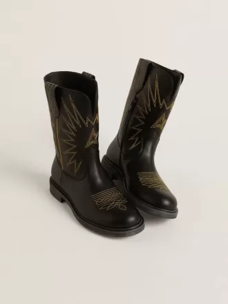 Botas Wish Young de piel negra con bordado de estrella amarilla