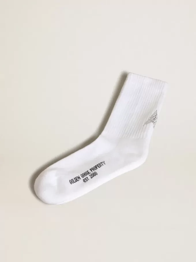 Calcetines blancos con estrella de cristal en la parte trasera Calcetines blancos con estrella de cristal en la parte trasera